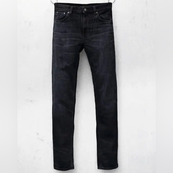 Nudie Jeans Men's Thin Finn Organic Black and Grey Dark Denim Skinny Jeans